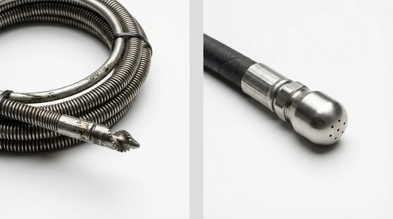 Drain snake cable and hydro jetting nozzle used for drain cleaning in Borrego Springs, CA