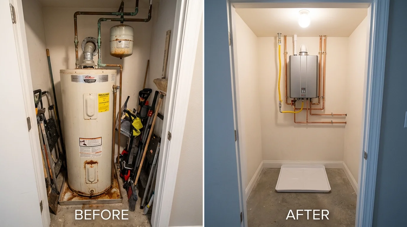 Tank water heater versus wall-mounted tankless unit comparison for Borrego Springs, CA homeowners